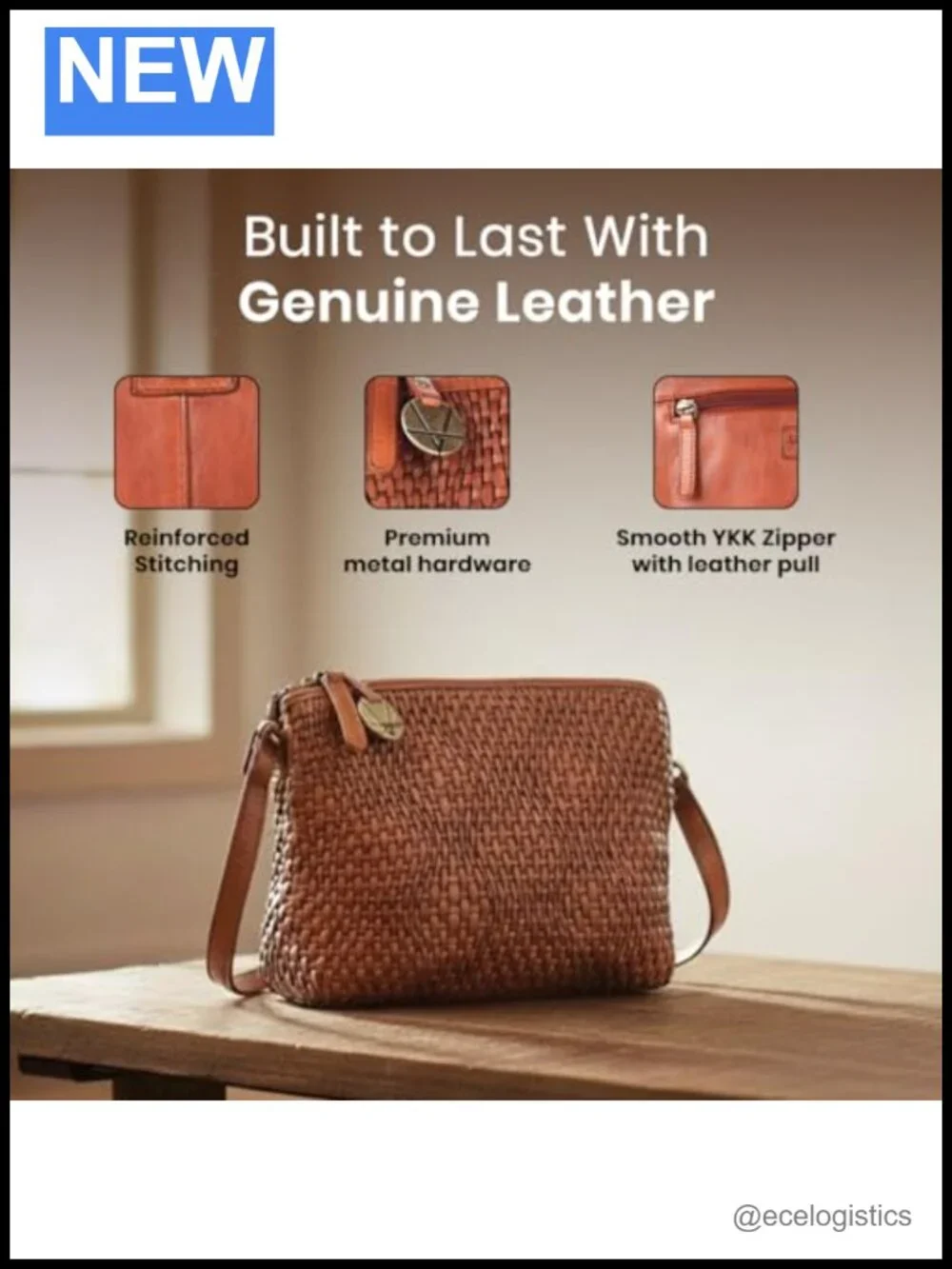 Genuine Leather Crossbody Sling Bag Woven Textured Shoulder Purse